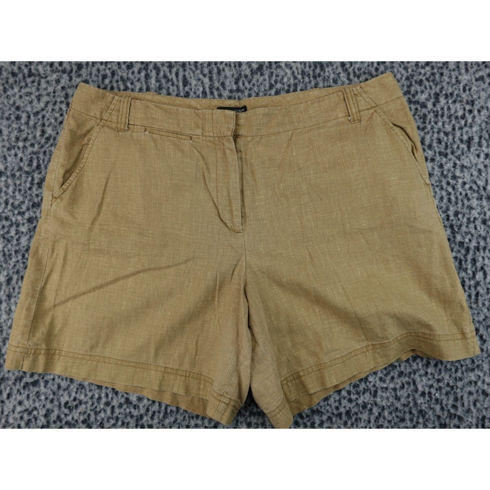J.Crew Linen Shorts Womens 12 Tan Mid Rise Chino Summer Coastal Breathable